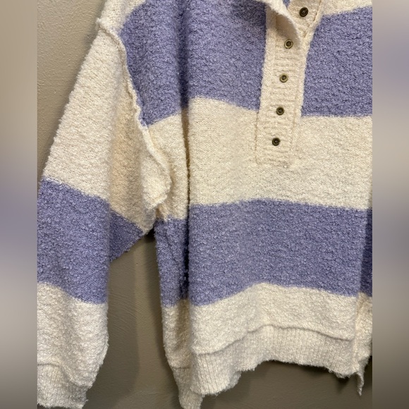 NWT Talulah Oversized Striped Purple Cream Henley Sweater Cozy Size Medium - Picture 3 of 7